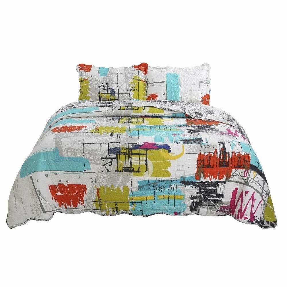 vivinna home textile 2-Piece Fine Printed City Quilt Set Reversible TWIN 68 X 88